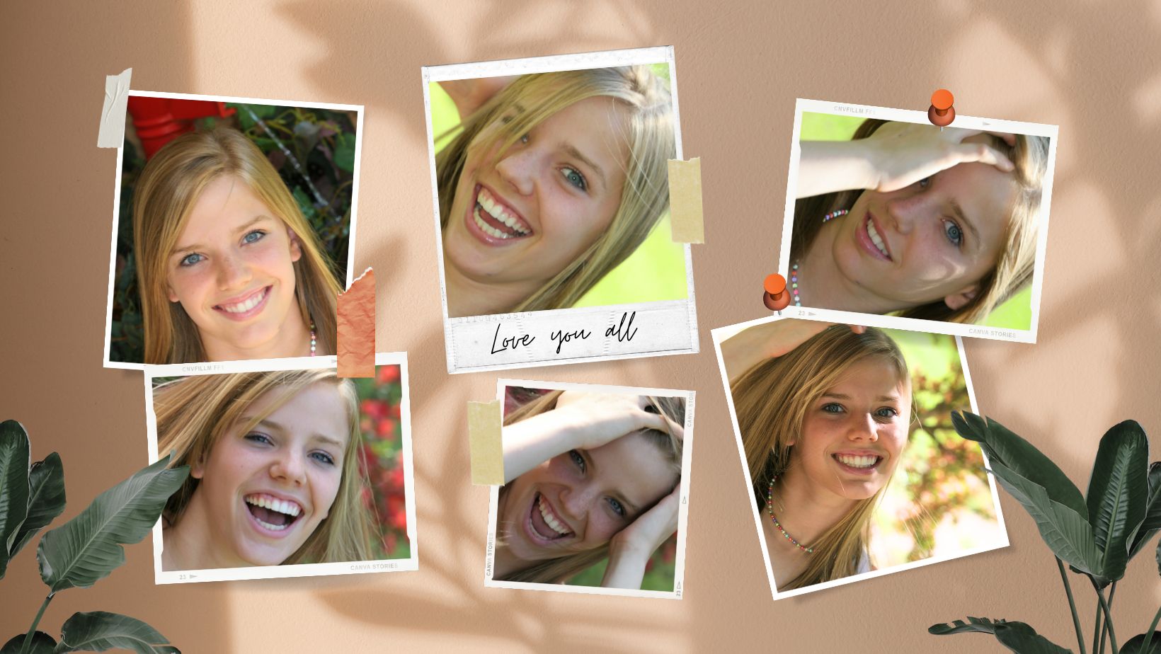 A collage of photos with a girl smiling.